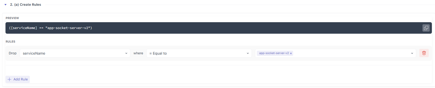 Rules builder interface to define conditions for dropping traces in Middleware APM